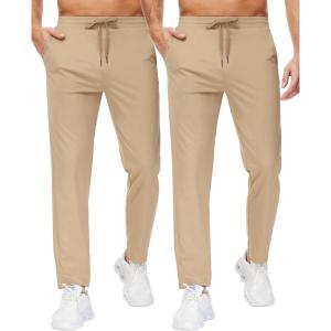 image29quot34quot36quot Inseam Mens Sweatpants with Zipper Pockets Men Joggers Running Workout Athletic Gym Track Tall PantsKhaki2pack