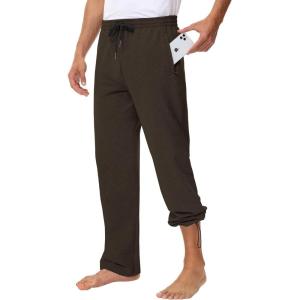 imageMens 30quot 34quot 36quot Cotton Yoga Sweatpants  Athletic Casual Lounge Open Bottom Straight Leg Loose Pants Zipper PocketsBrown