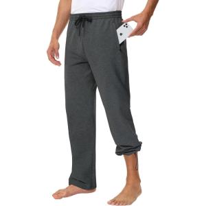 imageMens 30quot 34quot 36quot Cotton Yoga Sweatpants  Athletic Casual Lounge Open Bottom Straight Leg Loose Pants Zipper PocketsDark Grey