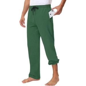 imageMens 30quot 34quot 36quot Cotton Yoga Sweatpants  Athletic Casual Lounge Open Bottom Straight Leg Loose Pants Zipper PocketsGreen