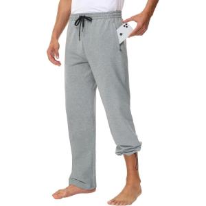 imageMens 30quot 34quot 36quot Cotton Yoga Sweatpants  Athletic Casual Lounge Open Bottom Straight Leg Loose Pants Zipper PocketsGrey