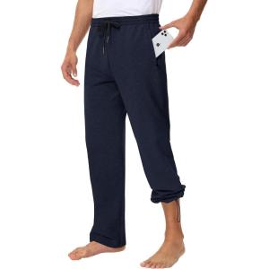 imageMens 30quot 34quot 36quot Cotton Yoga Sweatpants  Athletic Casual Lounge Open Bottom Straight Leg Loose Pants Zipper PocketsNavy