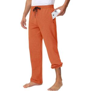 imageMens 30quot 34quot 36quot Cotton Yoga Sweatpants  Athletic Casual Lounge Open Bottom Straight Leg Loose Pants Zipper PocketsOrange