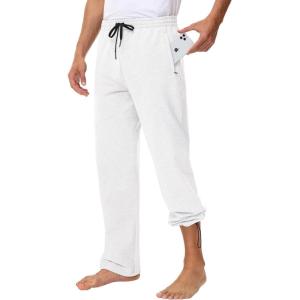 imageMens 30quot 34quot 36quot Cotton Yoga Sweatpants  Athletic Casual Lounge Open Bottom Straight Leg Loose Pants Zipper PocketsPure White