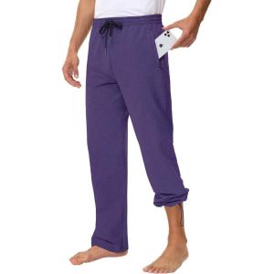 imageMens 30quot 34quot 36quot Cotton Yoga Sweatpants  Athletic Casual Lounge Open Bottom Straight Leg Loose Pants Zipper PocketsPurple