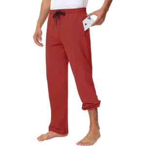 imageMens 30quot 34quot 36quot Cotton Yoga Sweatpants  Athletic Casual Lounge Open Bottom Straight Leg Loose Pants Zipper PocketsRed