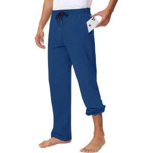imageMens 30quot 34quot 36quot Cotton Yoga Sweatpants  Athletic Casual Lounge Open Bottom Straight Leg Loose Pants Zipper PocketsRoyal Blue