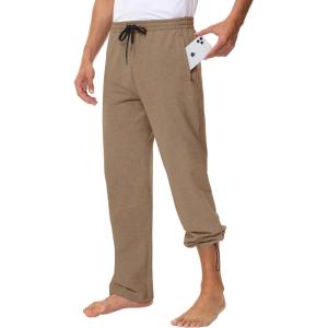 imageMens 30quot 34quot 36quot Cotton Yoga Sweatpants  Athletic Casual Lounge Open Bottom Straight Leg Loose Pants Zipper PocketsTan