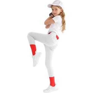 imageYouth Girls Utility Softball Pants  Low Rise 34 Length Knicker Style Tapered Leg Kids Baseball Pants DualLayer KneeWhite