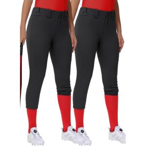 imageWomens Adult Utility Tweeners Softball Pants  Woman Low Rise 34 Tapered Leg Track Pants DualLayer Knee Youth Girls2 Packblack