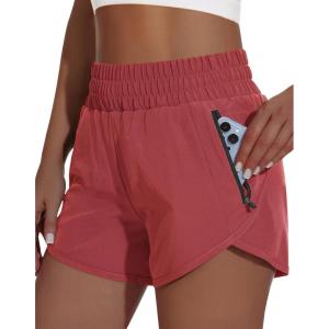 imageWomens High Waisted Athletic Shorts 4quot High Rise Running Workout Gym Quick Dry Tummy Control Short with Zipper Pockets04wine Red