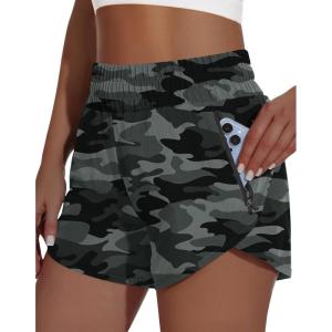 imageWomens High Waisted Athletic Shorts 4quot High Rise Running Workout Gym Quick Dry Tummy Control Short with Zipper PocketsCamo