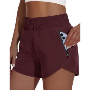 imageWomens High Waisted Athletic Shorts 4quot High Rise Running Workout Gym Quick Dry Tummy Control Short with Zipper PocketsMaroon