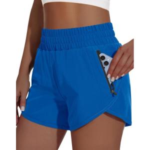 imageWomens High Waisted Athletic Shorts 4quot High Rise Running Workout Gym Quick Dry Tummy Control Short with Zipper PocketsRoyal Blue