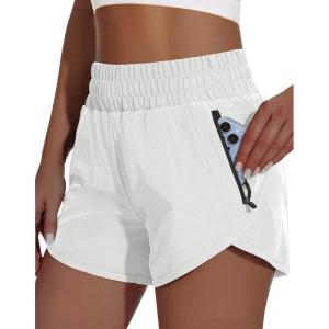 imageWomens High Waisted Athletic Shorts 4quot High Rise Running Workout Gym Quick Dry Tummy Control Short with Zipper PocketsWhite