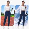 imageWomens Fleece Lined Joggers Hiking WaterResistant Sweatpants with Zip Pockets Winter Thermal Running Ski Golf PantsNavy Blue