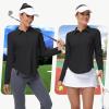 imageWomens Long Sleeve Golf Shirt Collared Polo Sun Protection Quick Dry Workout Athletic Running Tennis Hiking Lightweight TopsBlack