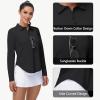 imageWomens Long Sleeve Golf Shirt Collared Polo Sun Protection Quick Dry Workout Athletic Running Tennis Hiking Lightweight TopsBlack