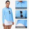 imageWomens Long Sleeve Golf Shirt Collared Polo Sun Protection Quick Dry Workout Athletic Running Tennis Hiking Lightweight TopsLight Blue