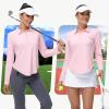 imageWomens Long Sleeve Golf Shirt Collared Polo Sun Protection Quick Dry Workout Athletic Running Tennis Hiking Lightweight TopsPink