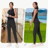 imageWomens Stretch Golf Joggers Pants  Tapered Athletic Casual Work Dress Travel Sweatpants with Zipper Pockets UP5001black