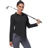 imageWomens Long Sleeve Golf Shirt Collared Polo Sun Protection Quick Dry Workout Athletic Running Tennis Hiking Lightweight TopsBlack