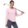 imageWomens Long Sleeve Golf Shirt Collared Polo Sun Protection Quick Dry Workout Athletic Running Tennis Hiking Lightweight TopsPink