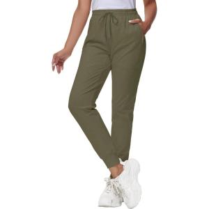 image29quot32quot34quot Inseam Womens Tall Sweatpants Cotton Joggers with Zipper Pockets Lounge Sweat Running Yoga Gym PantsArmy Green