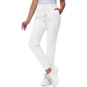 image29quot32quot34quot Inseam Womens Tall Sweatpants Cotton Joggers with Zipper Pockets Lounge Sweat Running Yoga Gym PantsPure White