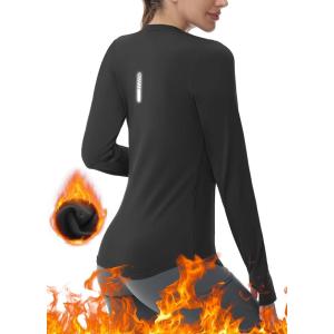 imageThermal Shirts for Women Winter Running  Fleece Lined Long Sleeve Warm Tops Cold Weather Gear Thumbholes Zipper PocketBlack