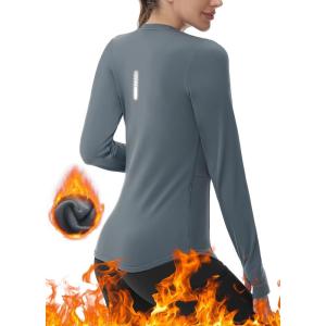 imageThermal Shirts for Women Winter Running  Fleece Lined Long Sleeve Warm Tops Cold Weather Gear Thumbholes Zipper PocketLight Grey