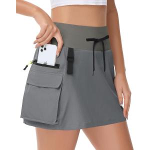 imageWomens Hiking Cargo Skorts Skirts Golf High Waisted Dressy Casual with Zipper Pockets Active Quick Dry Athletic SkortDark Gray