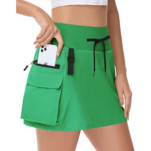 imageWomens Hiking Cargo Skorts Skirts Golf High Waisted Dressy Casual with Zipper Pockets Active Quick Dry Athletic SkortGreen