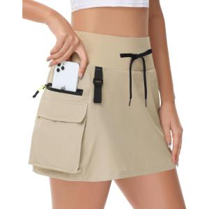 imageWomens Hiking Cargo Skorts Skirts Golf High Waisted Dressy Casual with Zipper Pockets Active Quick Dry Athletic SkortKhaki