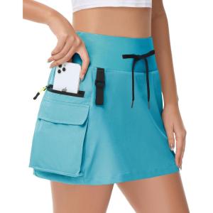 imageWomens Hiking Cargo Skorts Skirts Golf High Waisted Dressy Casual with Zipper Pockets Active Quick Dry Athletic SkortLight Blue