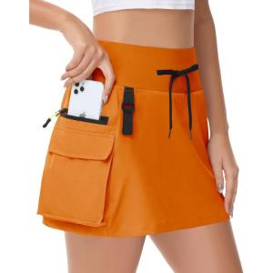 imageWomens Hiking Cargo Skorts Skirts Golf High Waisted Dressy Casual with Zipper Pockets Active Quick Dry Athletic SkortOrange