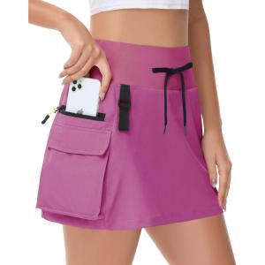 imageWomens Hiking Cargo Skorts Skirts Golf High Waisted Dressy Casual with Zipper Pockets Active Quick Dry Athletic SkortPink