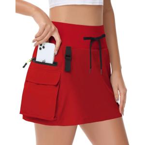 imageWomens Hiking Cargo Skorts Skirts Golf High Waisted Dressy Casual with Zipper Pockets Active Quick Dry Athletic SkortRed