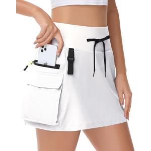 imageWomens Hiking Cargo Skorts Skirts Golf High Waisted Dressy Casual with Zipper Pockets Active Quick Dry Athletic SkortWhite