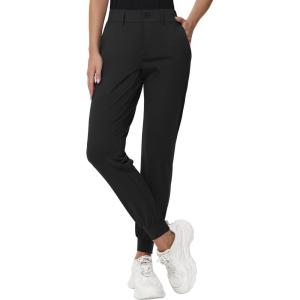 imageWomens Stretch Golf Joggers Pants  Tapered Athletic Casual Work Dress Travel Sweatpants with Zipper Pockets UP5001black