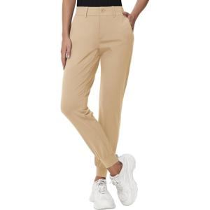 imageWomens Stretch Golf Joggers Pants  Tapered Athletic Casual Work Dress Travel Sweatpants with Zipper Pockets UP5002khaki