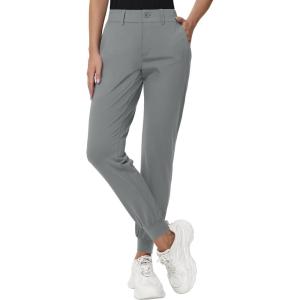 imageWomens Stretch Golf Joggers Pants  Tapered Athletic Casual Work Dress Travel Sweatpants with Zipper Pockets UP5003gray