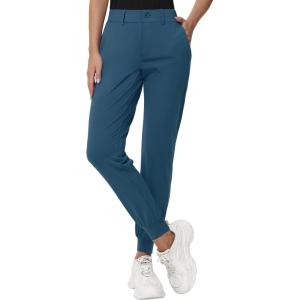 imageWomens Stretch Golf Joggers Pants  Tapered Athletic Casual Work Dress Travel Sweatpants with Zipper Pockets UP5004navy