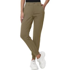 imageWomens Stretch Golf Joggers Pants  Tapered Athletic Casual Work Dress Travel Sweatpants with Zipper Pockets UP5005dark Brown