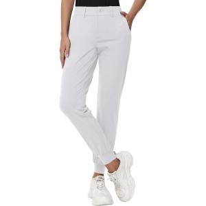 imageWomens Stretch Golf Joggers Pants  Tapered Athletic Casual Work Dress Travel Sweatpants with Zipper Pockets UP5007white