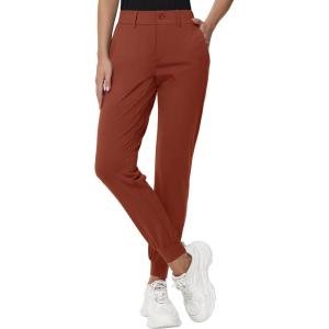 imageWomens Stretch Golf Joggers Pants  Tapered Athletic Casual Work Dress Travel Sweatpants with Zipper Pockets UP5008dark Red