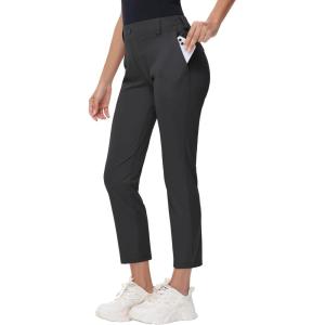 imageWomens Stretch Golf Pant  78 Ankle Work Travel Teacher Casual Business Sweatpants with Belt Loops Zip Pockets UPF5001black