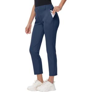 imageWomens Stretch Golf Pant  78 Ankle Work Travel Teacher Casual Business Sweatpants with Belt Loops Zip Pockets UPF5002navy