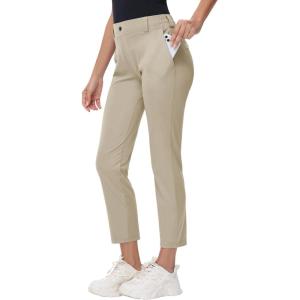imageWomens Stretch Golf Pant  78 Ankle Work Travel Teacher Casual Business Sweatpants with Belt Loops Zip Pockets UPF5005khaki