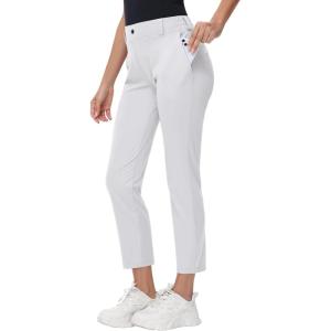 imageWomens Stretch Golf Pant  78 Ankle Work Travel Teacher Casual Business Sweatpants with Belt Loops Zip Pockets UPF5006white